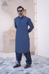 Steel Blue Men's Kameez Shalwar RJ-KS602, Rao Jee Designer – Premium Collection – Men’s Premium Wash & Wear Kameez Shalwar