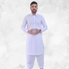 White Latha Cotton Mens Kameez Shalwar for Men's RJ-KS502