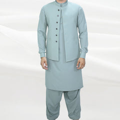 Men's Kameez Shalwar with Waistcoat (RJ-KSW104)