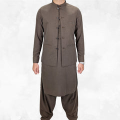Driftwood Brown Men's Kameez Shalwar with Waistcoat (RJ-KSW119)