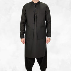 Iron Bark Green Men's Kameez Shalwar with Waistcoat (RJ-KSW121)