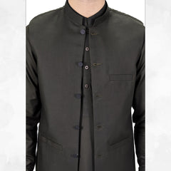 Iron Bark Green Men's Kameez Shalwar with Waistcoat (RJ-KSW121)