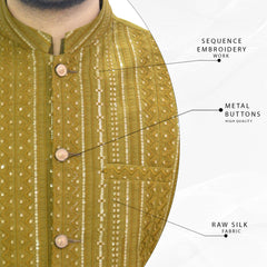 Green Mehendi Men's Kameez Shalwar with Waistcoat (RJ-KSW117)