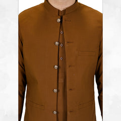 Rust Bronze Men's Kameez Shalwar with Waistcoat (RJ-KSW118)