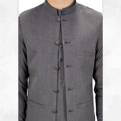 Charcoal Grey Men's Kameez Shalwar with Waistcoat (RJ-KSW127)