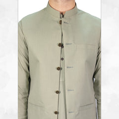 Sage Green Men's Kameez Shalwar with Waistcoat (RJ-KSW124)