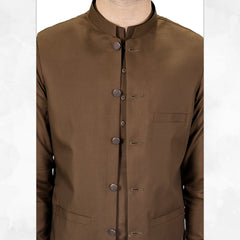 Chestnut Brown Men's Kameez Shalwar with Waistcoat (RJ-KSW126)