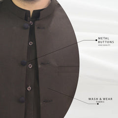 Chocolate Brown Men's Kameez Shalwar with Waistcoat (RJ-KSW112)