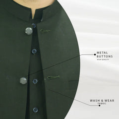 Dark Green Brown Men's Kameez Shalwar with Waistcoat (RJ-KSW113)