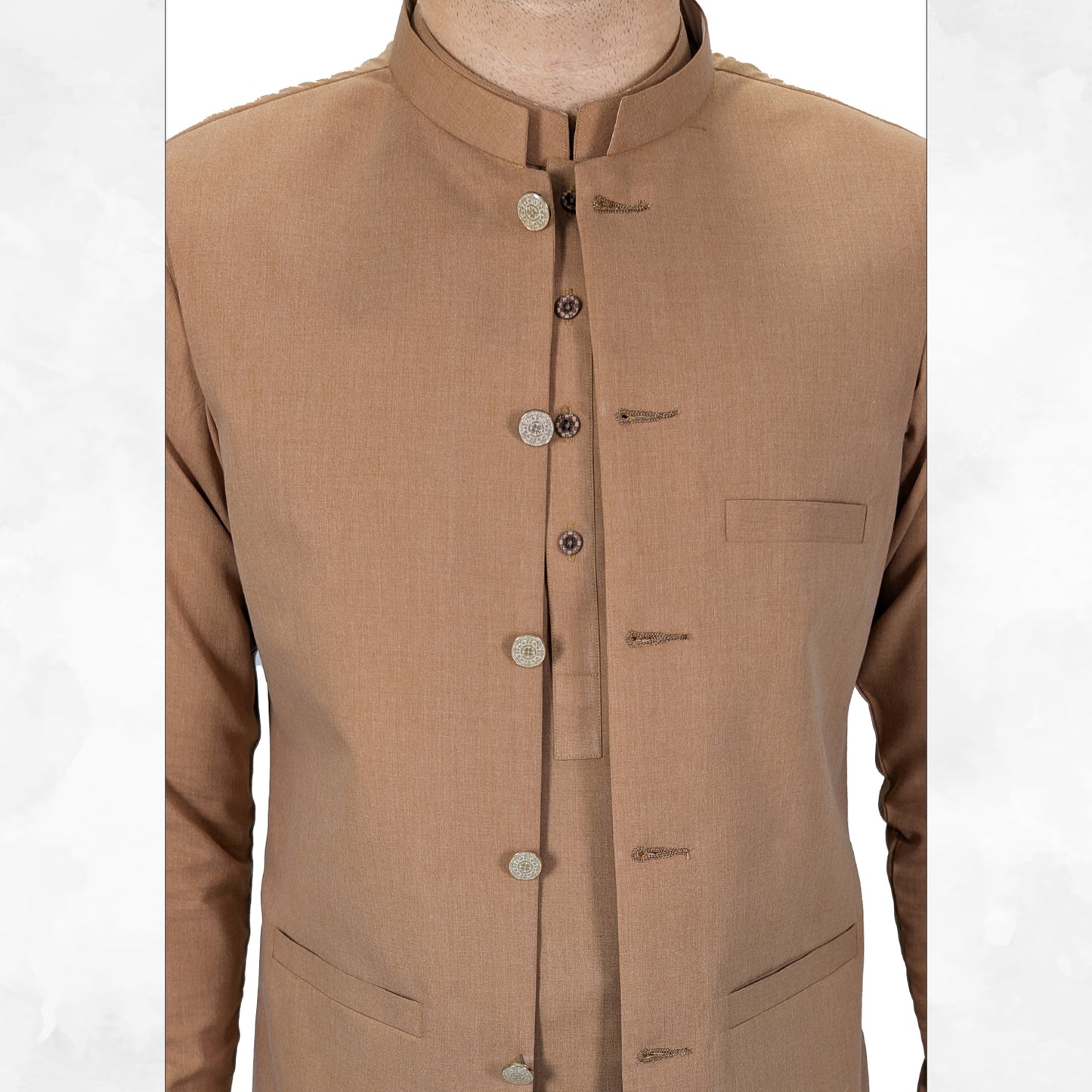 Burnt Caramel Men's Kameez Shalwar with Waistcoat (RJ-KSW120)