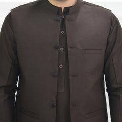 Chocolate Brown Men's Kameez Shalwar with Waistcoat (RJ-KSW112)