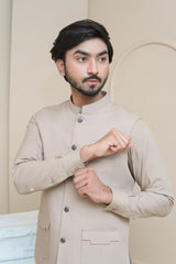 Light Beige Men's Kameez Shalwar with Waistcoat (RJ-KSW128)