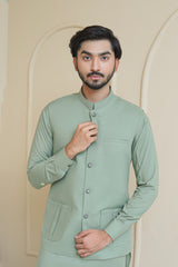 Misty Green Men's Kameez Shalwar with Waistcoat (RJ-KSW129)
