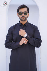 Men’s Premium Wash & Wear Kameez Shalwar – Black Traditional Wear - RJ-KS591