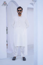 Men’s Premium Wash & Wear Kameez Shalwar – Elegant White Traditional Wear - RJ-KS593