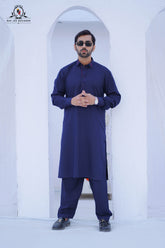 Men’s Premium Wash & Wear Kameez Shalwar – Navy Blue Traditional Wear - RJ-KS595