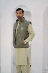 Olive Quilted Puffer Jacket – sleevles