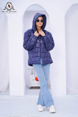 Navy Blue Puffer Jacket Females -Full sleaves