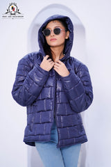 Navy Blue Puffer Jacket Females -Full sleaves