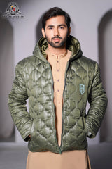 Olive Puffer Jacket Males – Full sleeves