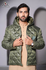 Olive Puffer Jacket Males – Full sleeves