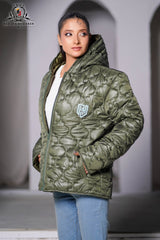 Olive Puffer Jacket Females -Full sleaves