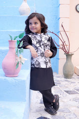 Black Kids Kurta Pajama with Printed Waistcoat RJ-KIDS120