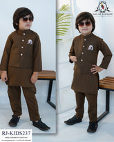 Dark Camel Waistcoat Set for Boys | RJ-KIDS237