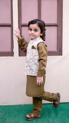 Brown Kids Kurta Pajama with Printed Waistcoat RJ-KIDS124