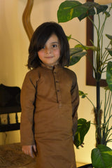 Chestnut Brown Cambric Cotton Boy's Kurta Pajama RJ-KIDS215