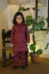 Burgundy Red Cambric Cotton Boy's Kurta Pajama RJ-KIDS214
