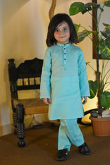 Light Sea Cambric Cotton Green Boy's Kurta Pajama RJ-KIDS212