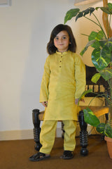 Golden Beige Cambric Cotton Boy's Kurta Pajama RJ-KIDS210