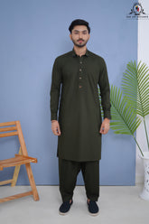 Olive Green Men's Kameez Shalwar RJ-KS612, Rao Jee Designer