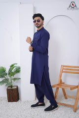 Indigo Blue Designed Men's Kameez Shalwar RJ-KS613