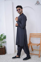 Charcoal Grey Designed Men's Kameez Shalwar RJ-KS611