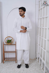 Formal White Men's Latha Cotton Kameez Shalwar RJ-KS608, Rao Jee Designer – Premium Collection – Executive Pure Cotton