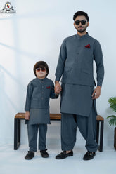 Charcoal Grey Men’s Kameez Shalwar with Waistcoat (RJ-KW156)