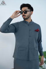 Charcoal Grey Men’s Kameez Shalwar with Waistcoat (RJ-KW156)