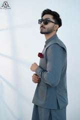 Charcoal Grey Men’s Kameez Shalwar with Waistcoat (RJ-KW156)