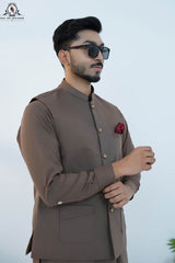 Coffee Brown Men’s Kameez Shalwar with Waistcoat (RJ-KW157)