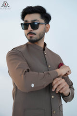 Coffee Brown Men’s Kameez Shalwar with Waistcoat (RJ-KW157)