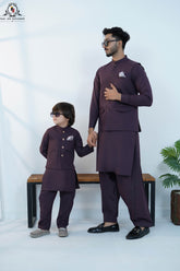 Deep Wine Men’s Kameez Shalwar with Waistcoat (RJ-KW159)