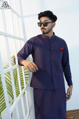 Royal Purple Men’s Kameez Shalwar with Waistcoat (RJ-KW161)
