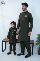 Deep Olive Waistcoat Set for Boys | RJ-KIDS236