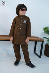 Dark Camel Waistcoat Set for Boys | RJ-KIDS237