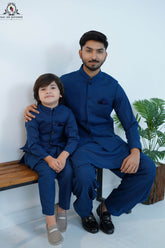 Sapphire Blue Men’s Kameez Shalwar with Waistcoat (RJ-KW164)