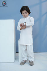 Pristine White Kurta Shalwar for Boys | RJ-KIDS245