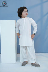 Pristine White Kurta Shalwar for Boys | RJ-KIDS245