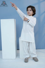 Pristine White Kurta Shalwar for Boys | RJ-KIDS245